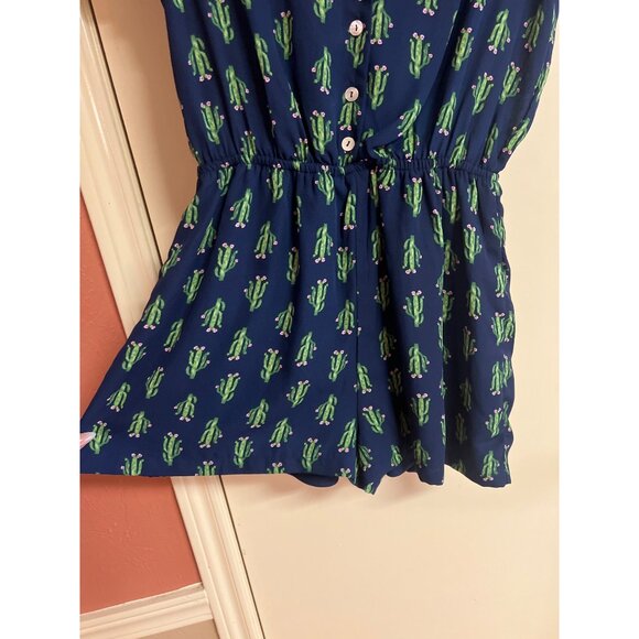 Cactus Print Romper By As U Wish - Size S 100% Polyester Blue & Green Made In Ch - Picture 3 of 7
